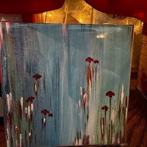 Abstract Floral Canvas Art in Blue and Red